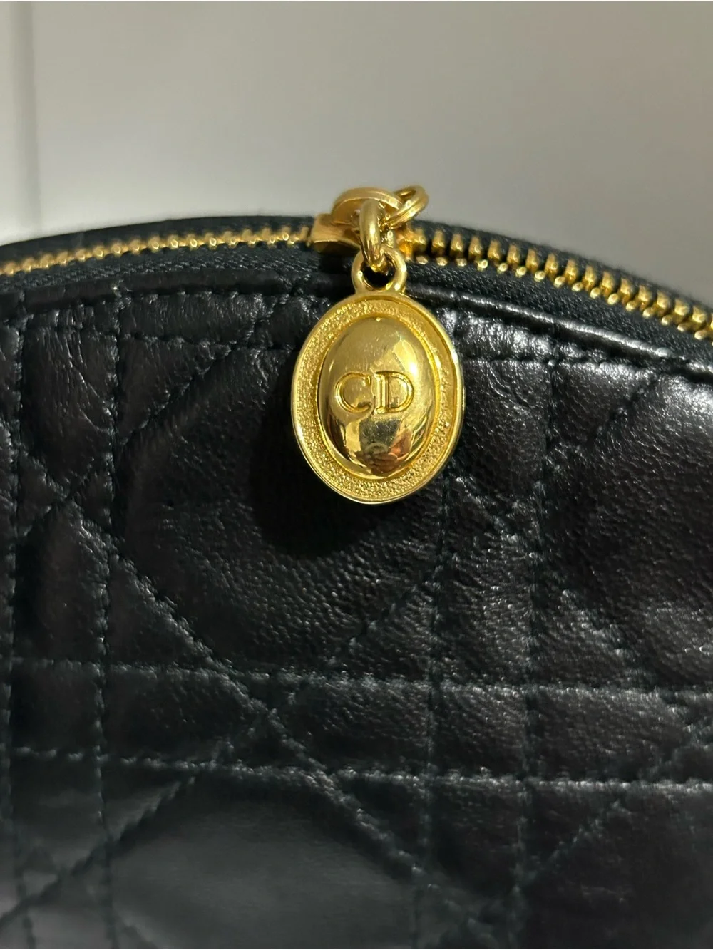 Dior Black Quilted Leather Cosmetic Pouch with Gold Hardware